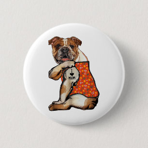 Macaron Rond 5 Cm Bulldog Chien Tattoo I Love Maman Flower Mothers D