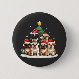 Macaron Rond 5 Cm Bulldog Christmas Tree Santa Hat Puppy Amateurs