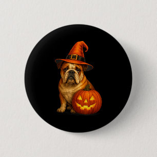 Macaron Rond 5 Cm Bulldog Halloween Chien Sorcière Citrouille Concep