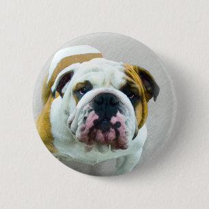 Macaron Rond 5 Cm Bulldog Painting - Joli art original chien