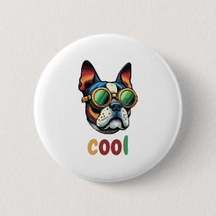 Macaron Rond 5 Cm Bulldog Pop Art avec Lunettes