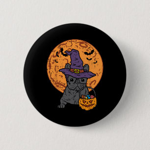 Macaron Rond 5 Cm Bulldog Witch Moon Citrouille Halloween Frenchie C