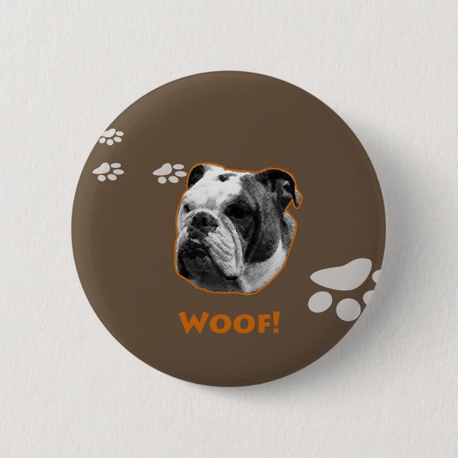 Macaron Rond 5 Cm Bulldog Woof (Devant)