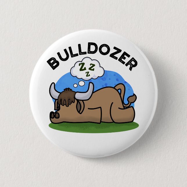 Macaron Rond 5 Cm Bulldozer Funny Animal Bull Pun (Devant)