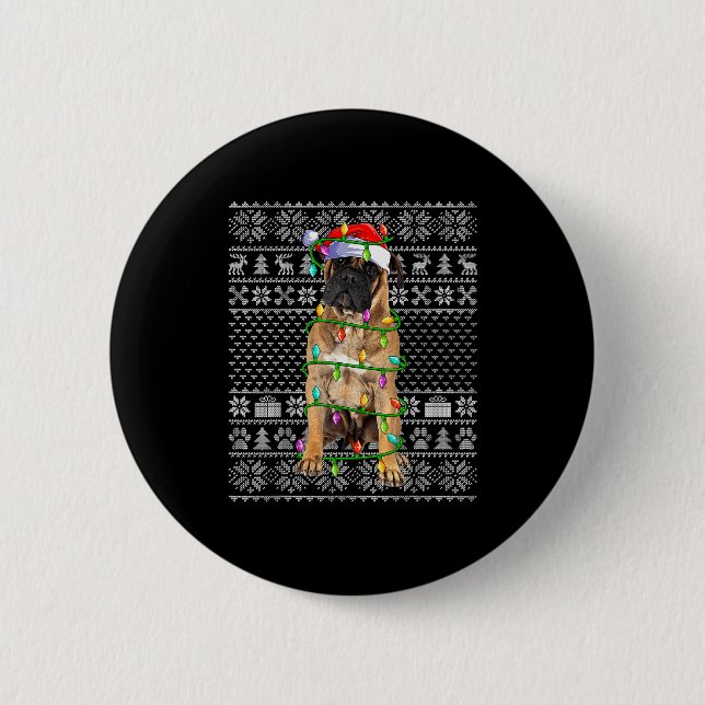 Macaron Rond 5 Cm Bullmastiff Christmas Lights Ugly Sweater Funny Pe (Devant)