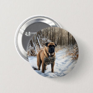 Macaron Rond 5 Cm Bullmastiff Qu'il neige Noël
