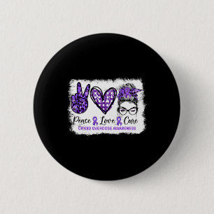 Macaron Rond 5 Cm Bun Peace Love Cure Purple Ribbon Opioïde Overdose