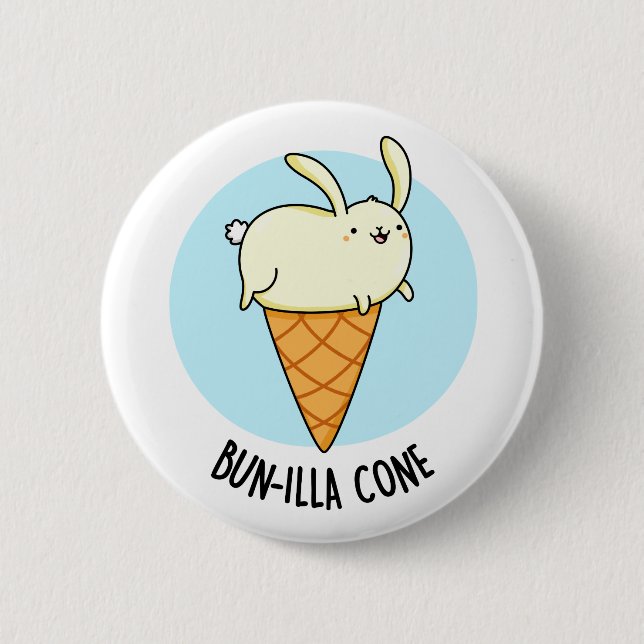 Macaron Rond 5 Cm Bunnilla Cone Funny Bunny Vanilla Pun crème glacée (Devant)