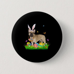 Macaron Rond 5 Cm Bunny French Buldog avec panier d'oeufs Chasse de