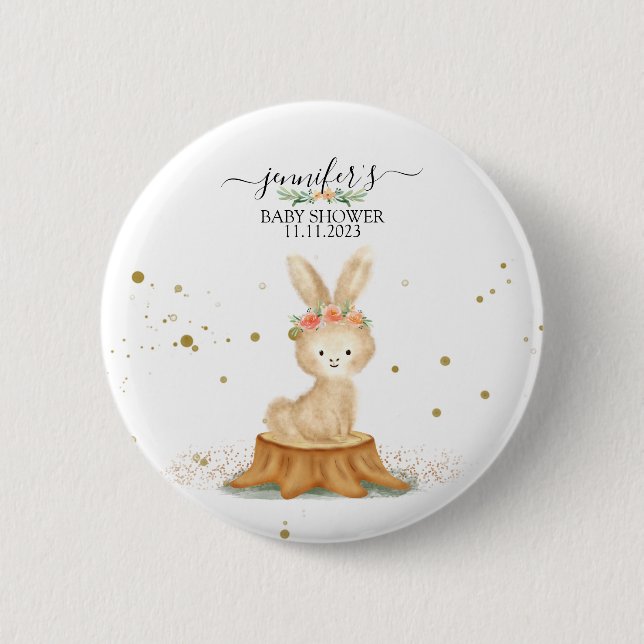 Macaron Rond 5 Cm Bunny Rabbit wildlife forest baby shower dots (Devant)