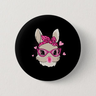 Macaron Rond 5 Cm Bunny Visage Pâques Fête Bublegum Bandana Gles Fem