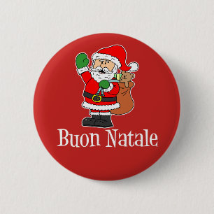 Macaron Rond 5 Cm Buon Natale Italien Noël Père Noël Rouge
