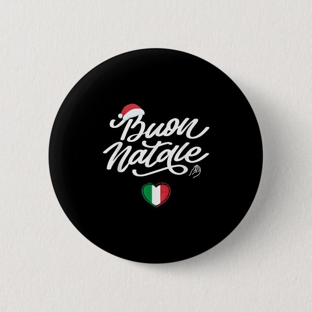 Macaron Rond 5 Cm Buon Natale Italienne Famille Noël, Italie Fierté (Devant)