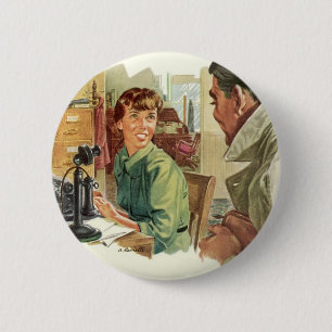 Macaron Rond 5 Cm Bureau d'affaires vintage, PDG patron et secrétair