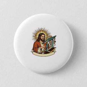 Macaron Rond 5 Cm Bureau debout Jésus cassé coincé à mi-chemin Burea