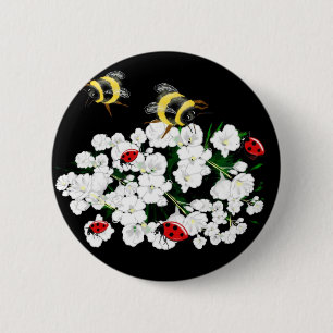 Macaron Rond 5 Cm Bureaux d'abeilles dramatiques et fleurs blanches 