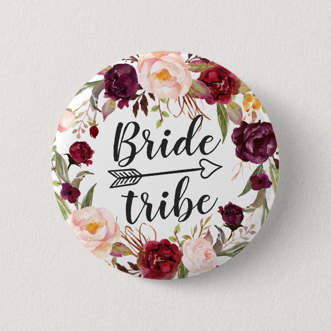 Macaron Rond 5 Cm Burgundy Boho Red Blush Floral Wreath Bride Tribu (Devant)