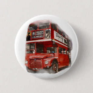 Macaron Rond 5 Cm Bus Old Red London