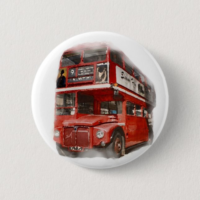 Macaron Rond 5 Cm Bus Old Red London (Devant)
