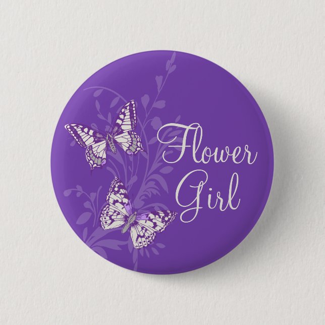 Macaron Rond 5 Cm Butterflies fille fleur violet mariage bouton épin (Devant)