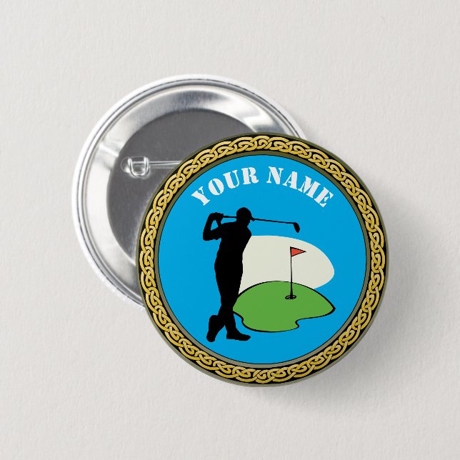 Macaron Rond 5 Cm Button Golf - Ajouter un nom - Golfer (Devant & derrière)