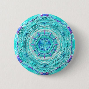 Macaron Rond 5 Cm Button Mandala 08 "Turquoise"
