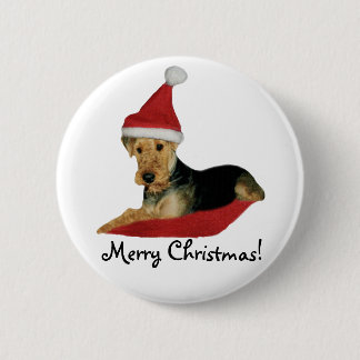 Macaron Rond 5 Cm Button Noël "Airedale Terrier"