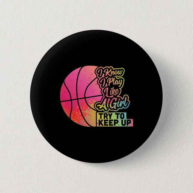 Macaron Rond 5 Cm Bysketbyll Femme Fun Cadeau Équipe Jouer Comme Une (Devant)