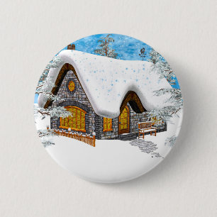 Macaron Rond 5 Cm Cabane d'hiver