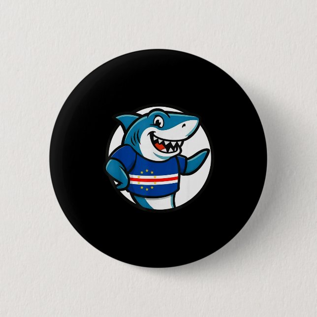 Macaron Rond 5 Cm Cabo Verde Flag Shark Funny Cabo Verdean  (Devant)