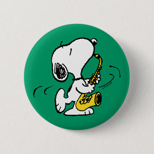 Macaron Rond 5 Cm cacahuètes   Lecteur Snoopy Saxophone