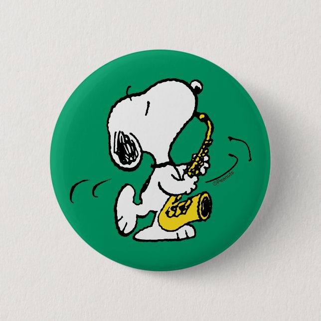 Macaron Rond 5 Cm cacahuètes | Lecteur Snoopy Saxophone (Devant)