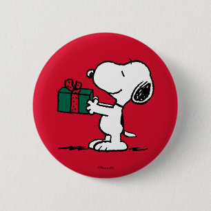 Macaron Rond 5 Cm cacahuètes   Snoopy Christmas Gift Giver