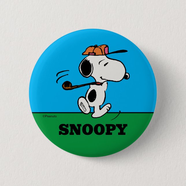 Macaron Rond 5 Cm cacahuètes | Snoopy Golf Swing (Devant)