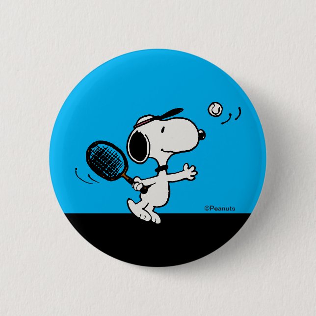 Macaron Rond 5 Cm cacahuètes | Snoopy Joue Au Tennis (Devant)