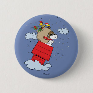 Macaron Rond 5 Cm cacahuètes   Snoopy l'As Volant à Noël