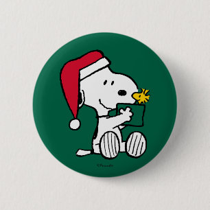 Macaron Rond 5 Cm cacahuètes   Snoopy Père Noël & Woodstock Cadeau