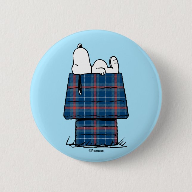 Macaron Rond 5 Cm cacahuètes | Snoopy Plaid Flannel Holiday Dog Hous (Devant)