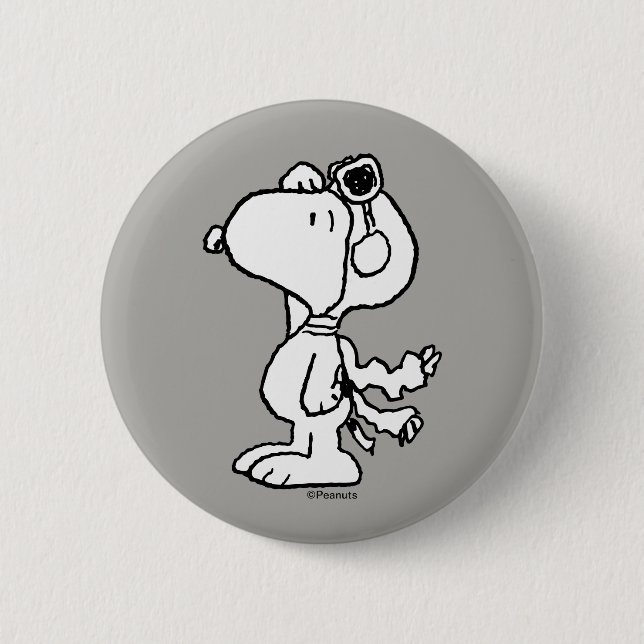 Macaron Rond 5 Cm cacahuètes | Snoopy the Flying Ace BW (Devant)