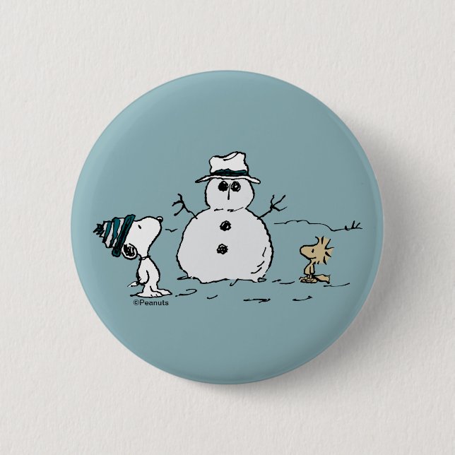 Macaron Rond 5 Cm cacahuètes | Snoopy & Woodstock Build A Snowman (Devant)