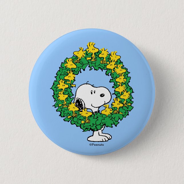 Macaron Rond 5 Cm cacahuètes | Snoopy & Woodstock Chemise de Noël (Devant)