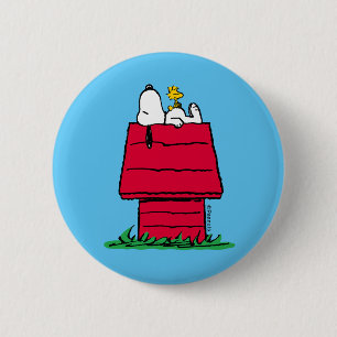 Macaron Rond 5 Cm cacahuètes   Snoopy & Woodstock Doghouse