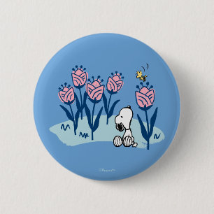 Macaron Rond 5 Cm cacahuètes   Snoopy & Woodstock Flower Garden