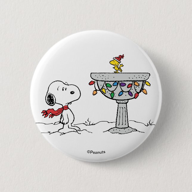 Macaron Rond 5 Cm cacahuètes | Snoopy & Woodstock Froid Birdbath (Devant)
