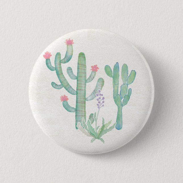 Macaron Rond 5 Cm Cactus de Bohème d'aquarelle (Devant)