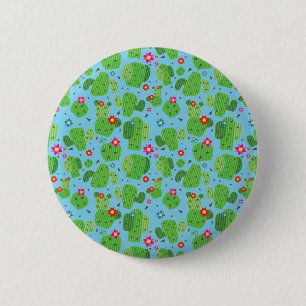 Macaron Rond 5 Cm Cactus Me Out (Blue) - Bouton