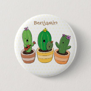 Macaron Rond 5 Cm Cactus trio chantante mignonne dessin animé