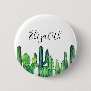 Macaron Rond 5 Cm Cactus vert. Cactus aquarelle. Botanique moderne
