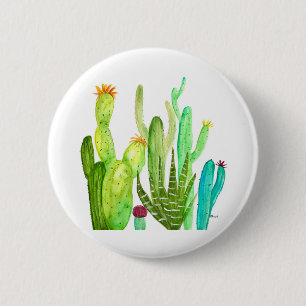 Macaron Rond 5 Cm Cactus vert cactus succulent plante aquarelle