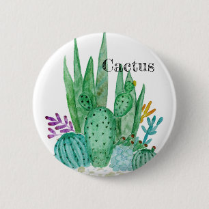 Macaron Rond 5 Cm Cactus watercolor cacti flowers floral desert illu